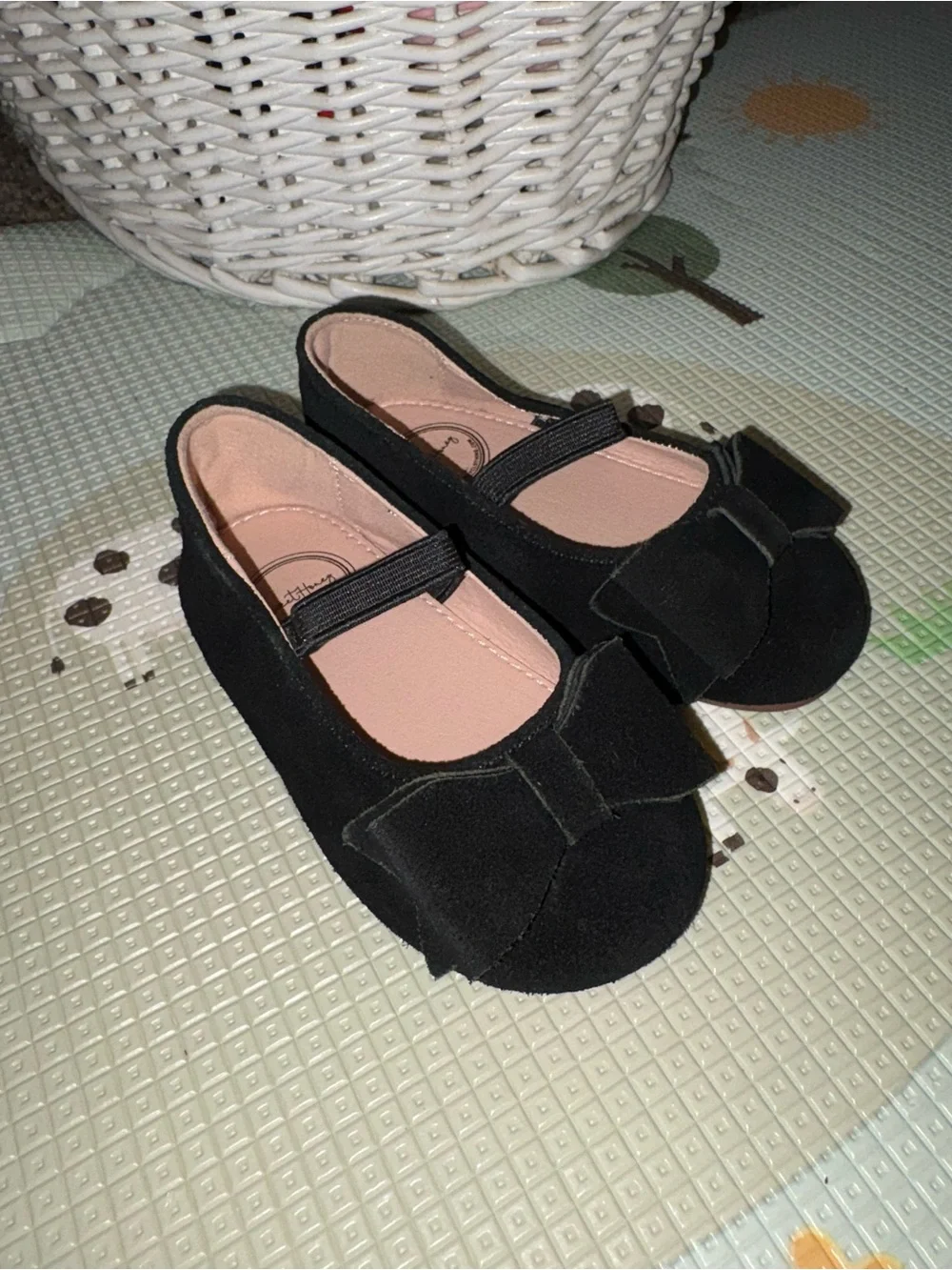 SweetHoney Black Big Bow Suede Leather Ballet Flat Dress Shoes Baby Girl 7